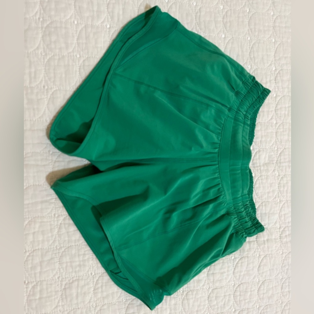 Green Hotty hot lululemon low rise shorts. 4” inseam.